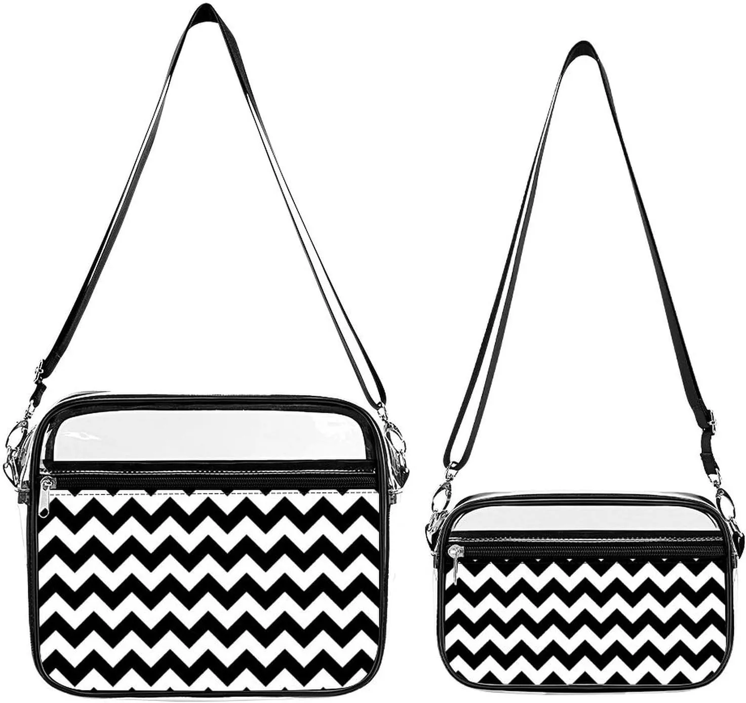Classic Black White Chevron Zigzag Pattern Transparent Cross Bag Two-piece Set