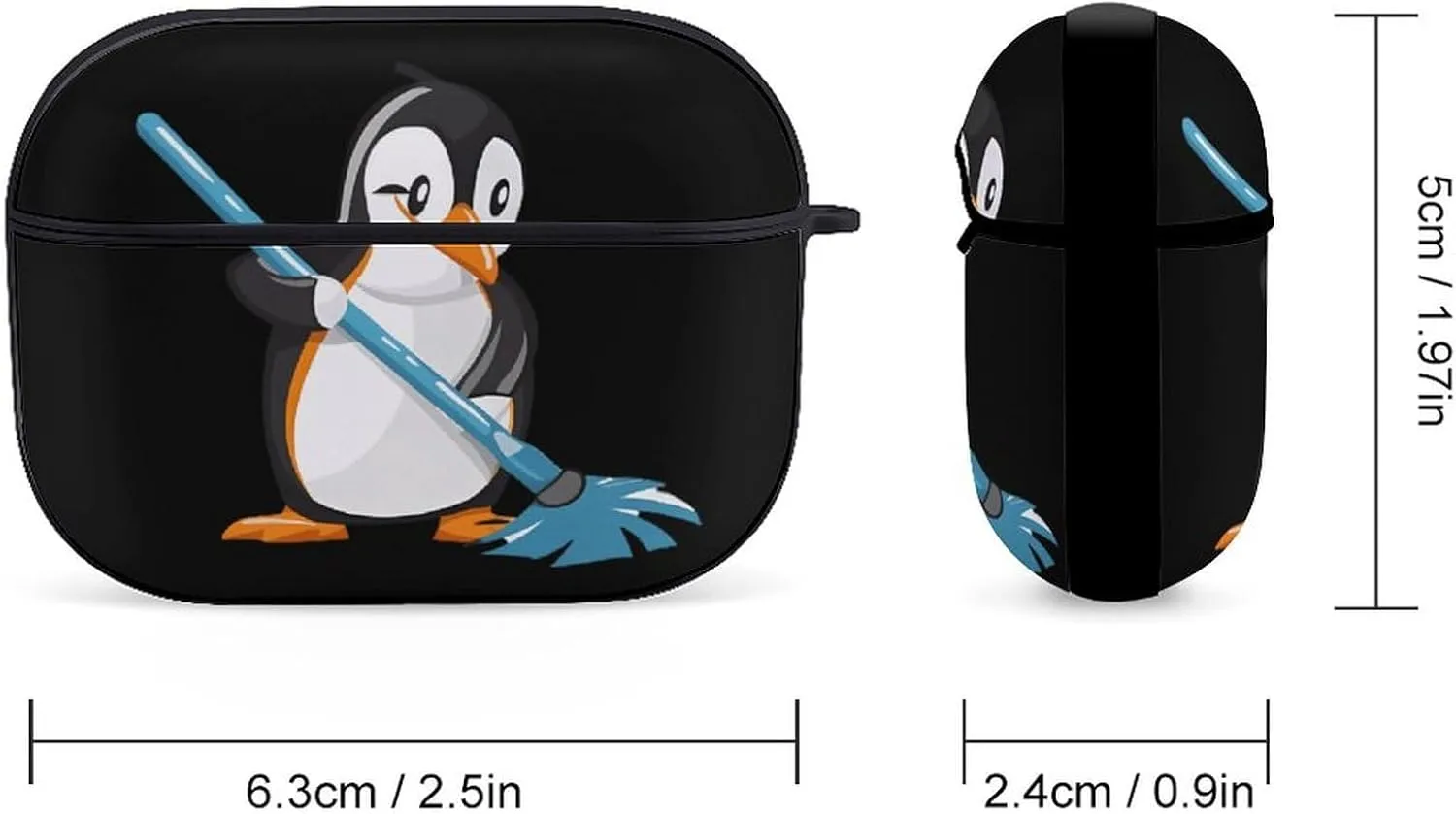 Cleaning Penguin Funny Hard Case Compatible with Airpods Pro Earbuds Headset Cover Protective Storage Bag for Men Women