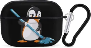 Cleaning Penguin Funny Hard Case Compatible with Airpods Pro Earbuds Headset Cover Protective Storage Bag for Men Women