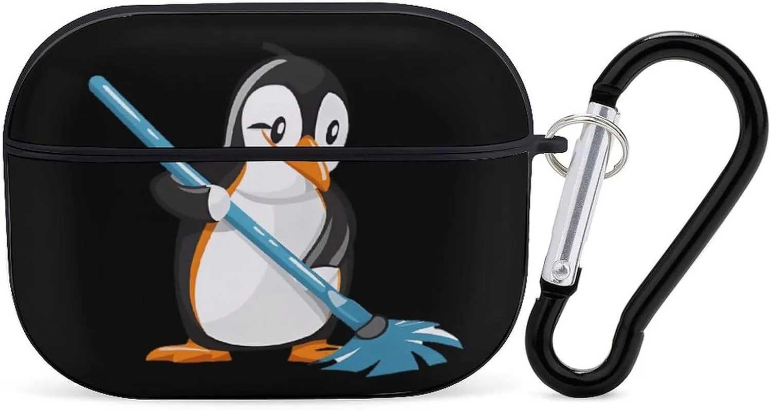Cleaning Penguin Funny Hard Case Compatible with Airpods Pro Earbuds Headset Cover Protective Storage Bag for Men Women