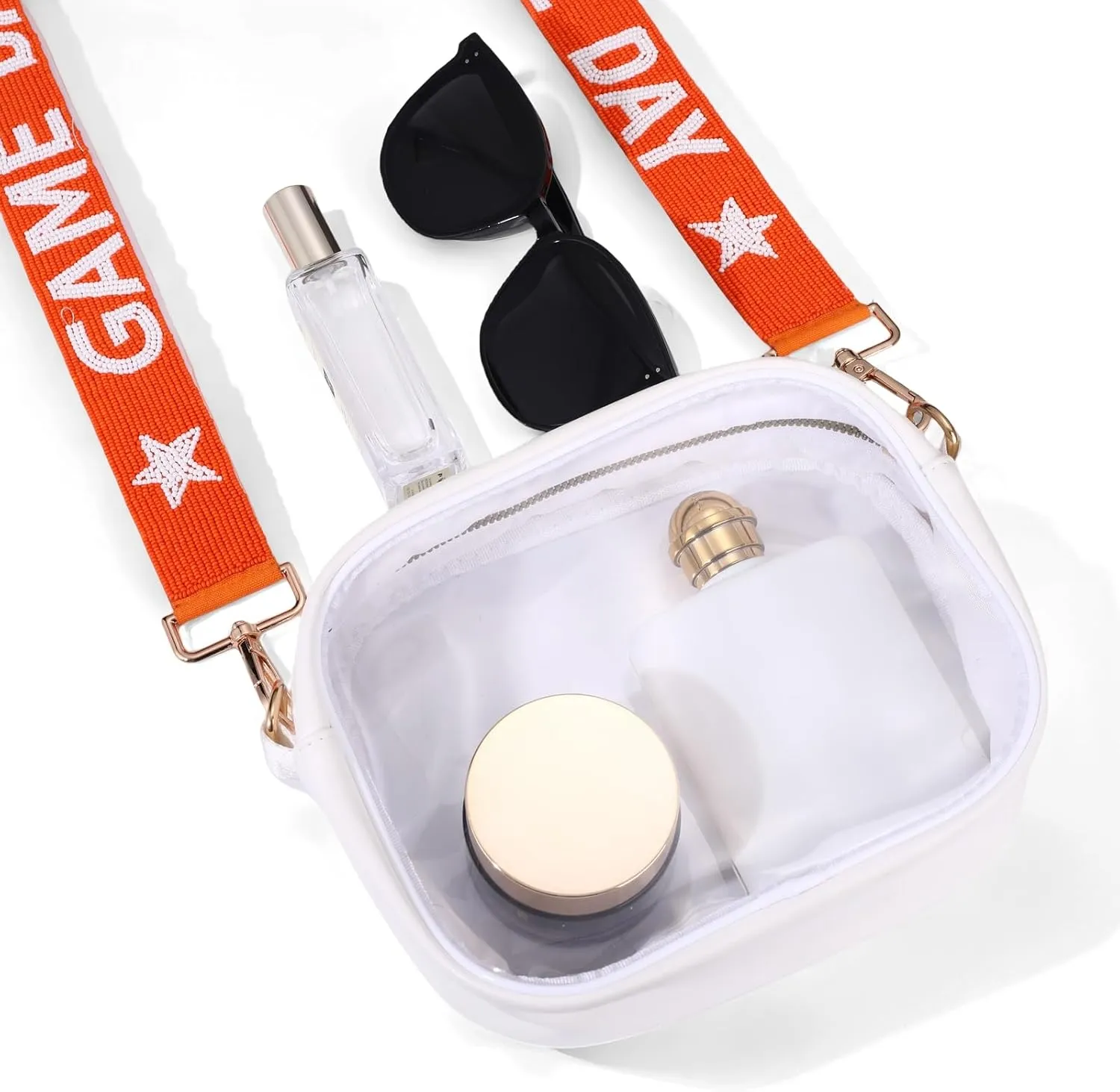 Clear Bag for Stadium Events with Game Day Beaded Purse Strap Stadium Approved Clear Crossbody Bag for Concerts Sports Events