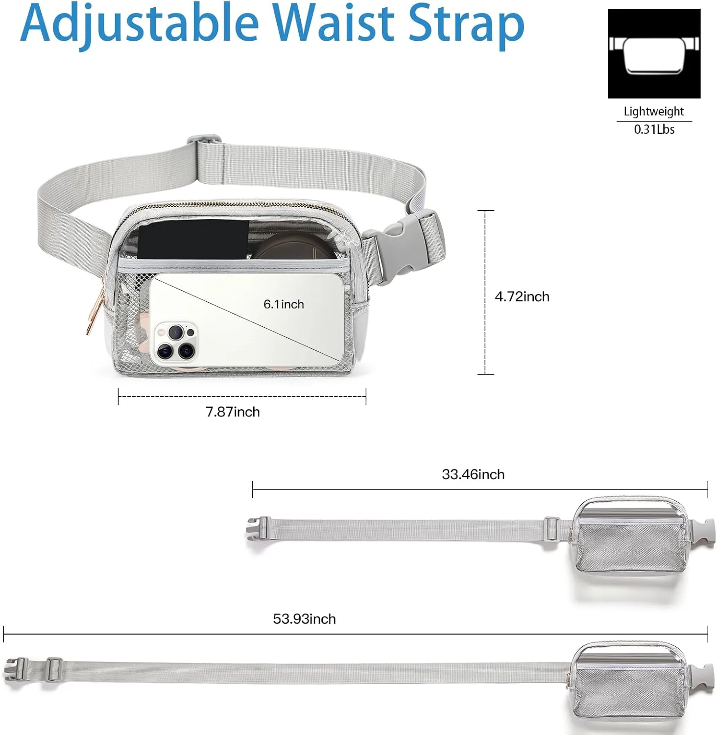Clear Fanny Pack Stadium Approved, Waterproof Belt Bag for Women Men Fashion Waist Packs Crossbody by Amxnx