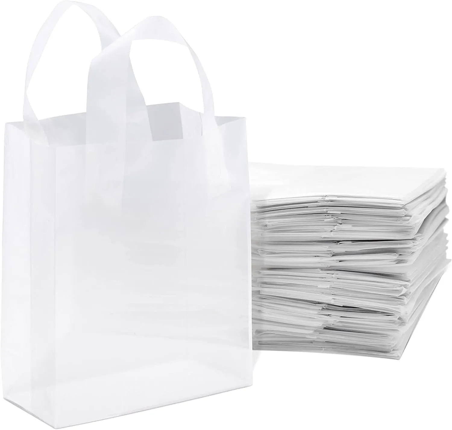 Clear Gift Bags with Handles, Shopping Bags for Small Business, (50, 9.5x4x10-Inch)