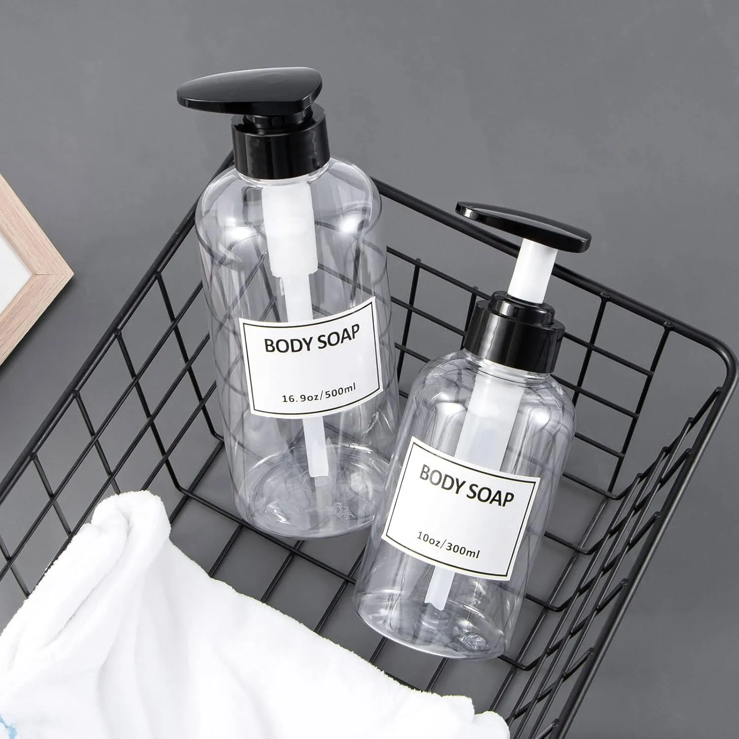 Clear Shampoo and Conditioner Bottles,Yeeco Shampoo Pump Bottle Shampoo Bottles Dispenser with Waterproof Labels 16.9oz/500ml 3 Pack for Shampoo and Conditioner，Bathroom, Kitchen, Hotel