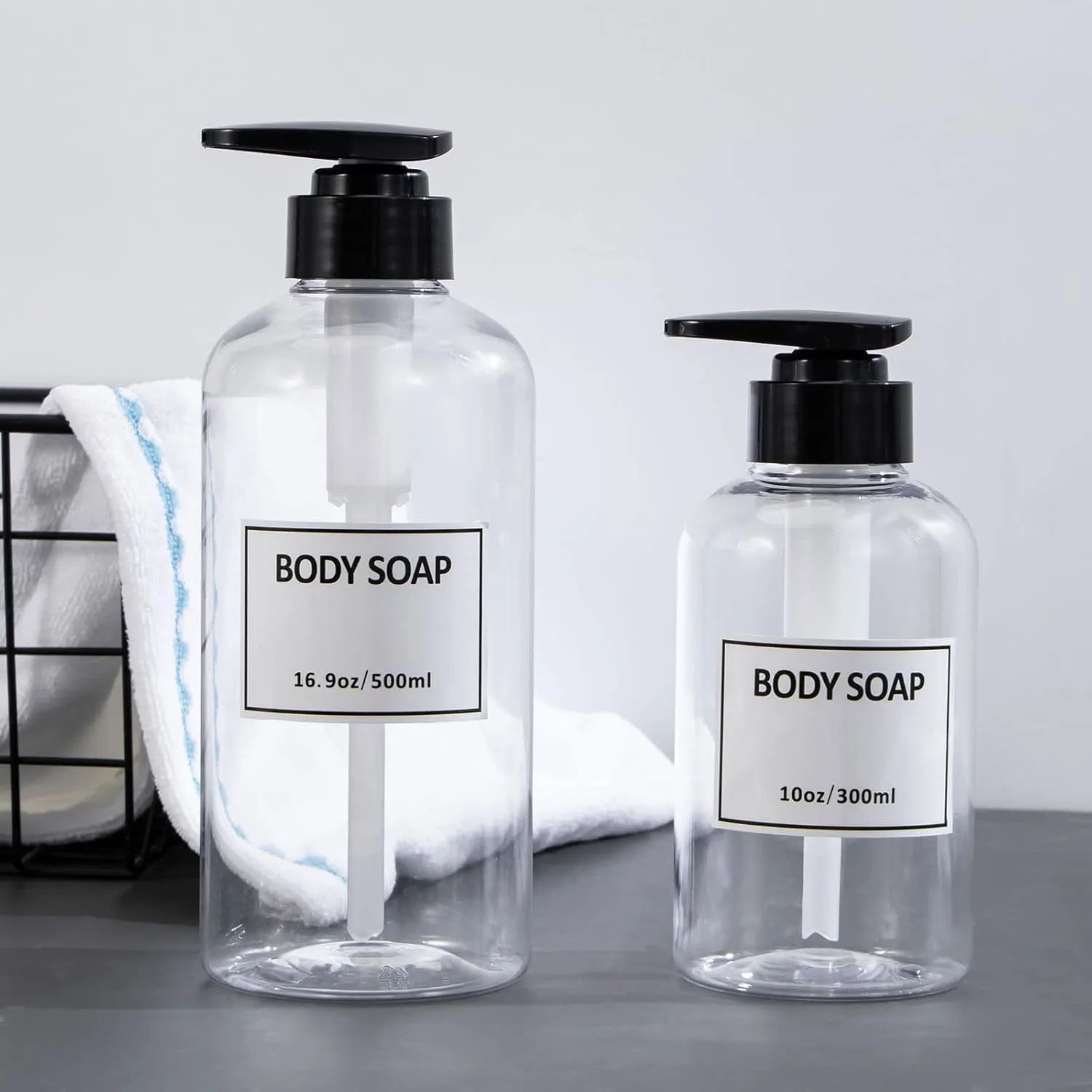Clear Shampoo and Conditioner Bottles,Yeeco Shampoo Pump Bottle Shampoo Bottles Dispenser with Waterproof Labels 16.9oz/500ml 3 Pack for Shampoo and Conditioner，Bathroom, Kitchen, Hotel