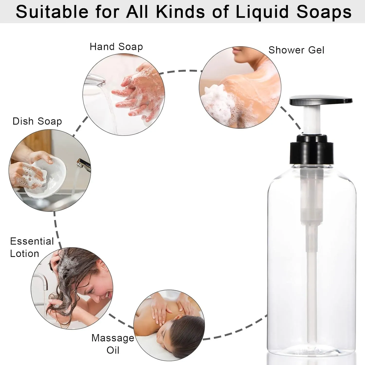 Clear Shampoo and Conditioner Bottles,Yeeco Shampoo Pump Bottle Shampoo Bottles Dispenser with Waterproof Labels 16.9oz/500ml 3 Pack for Shampoo and Conditioner，Bathroom, Kitchen, Hotel
