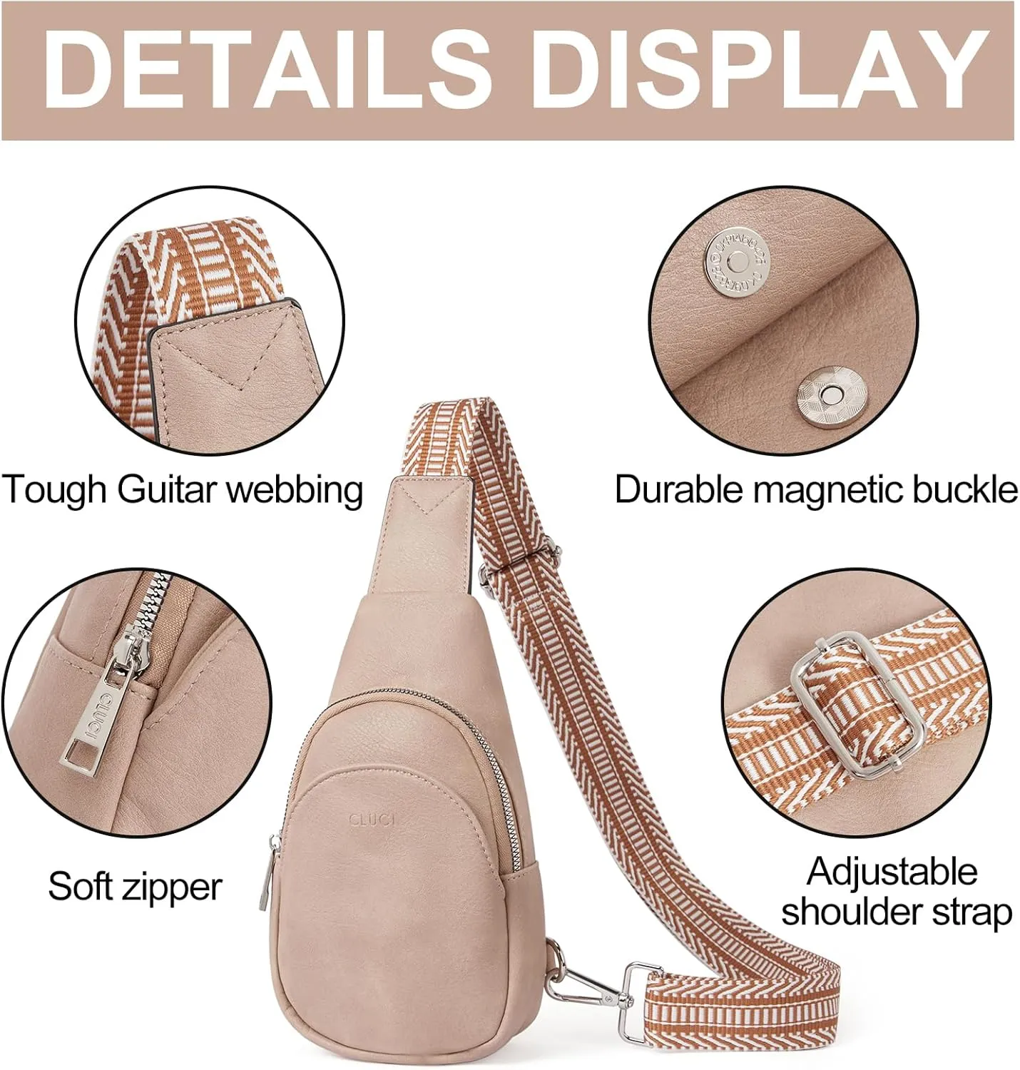 CLUCI Small Sling Bag for Women,Vegan Leather Crossbody Bags for Women,Fanny Packs with Guitar Strap