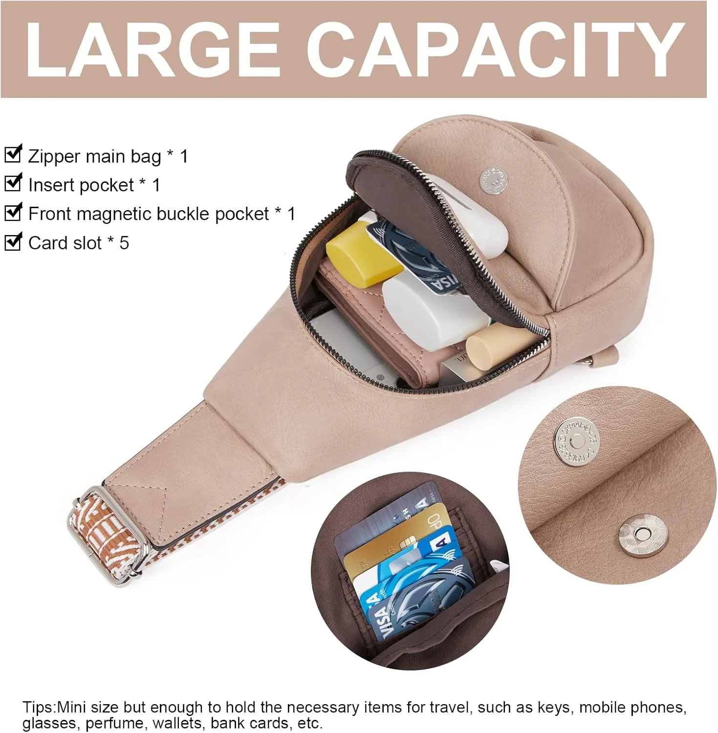 CLUCI Small Sling Bag for Women,Vegan Leather Crossbody Bags for Women,Fanny Packs with Guitar Strap