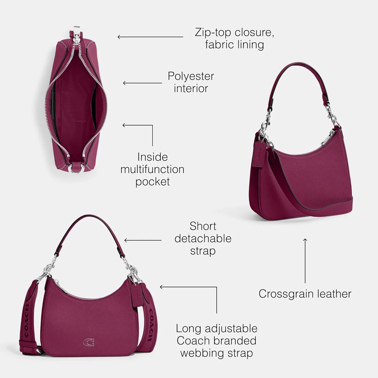 Coach Unisex Hobo Crossbody Bag in Crossgrain Leather