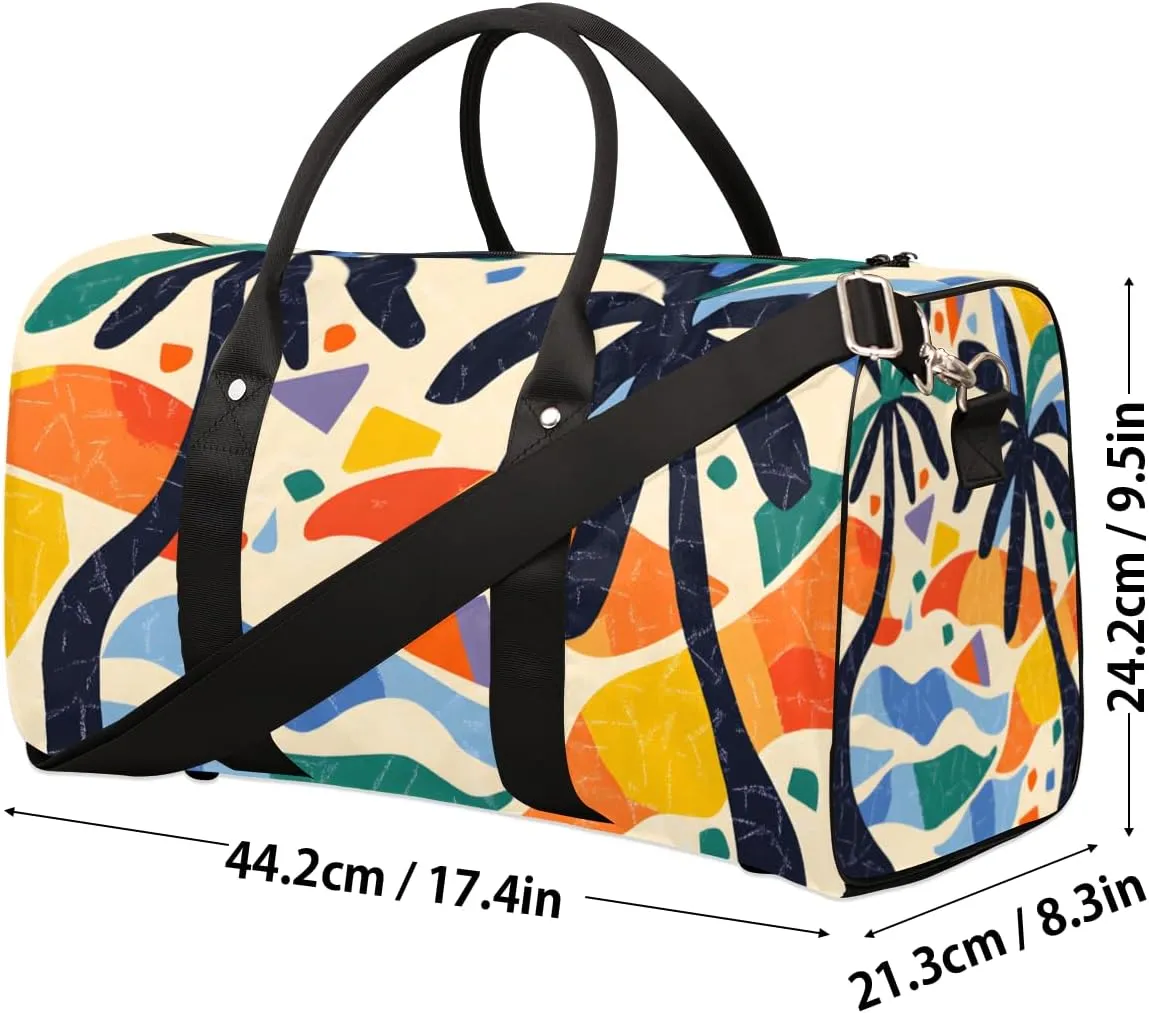 Coconut Tree Travel Duffle Bag for Women Men Gym Duffel Foldable Bag Waterproof Weekender Abstract Geometric Duffle Tote