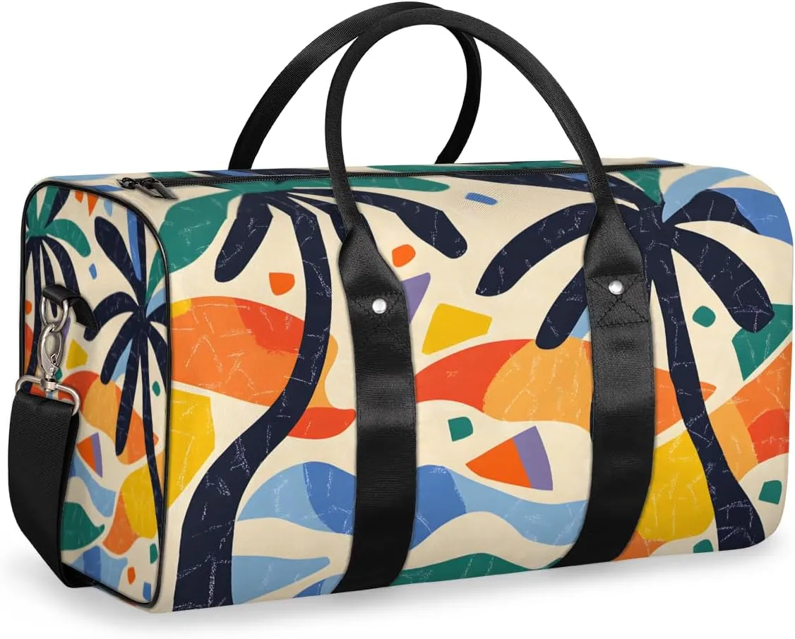 Coconut Tree Travel Duffle Bag for Women Men Gym Duffel Foldable Bag Waterproof Weekender Abstract Geometric Duffle Tote