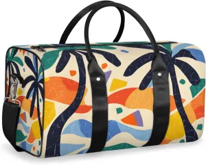 Coconut Tree Travel Duffle Bag for Women Men Gym Duffel Foldable Bag Waterproof Weekender Abstract Geometric Duffle Tote