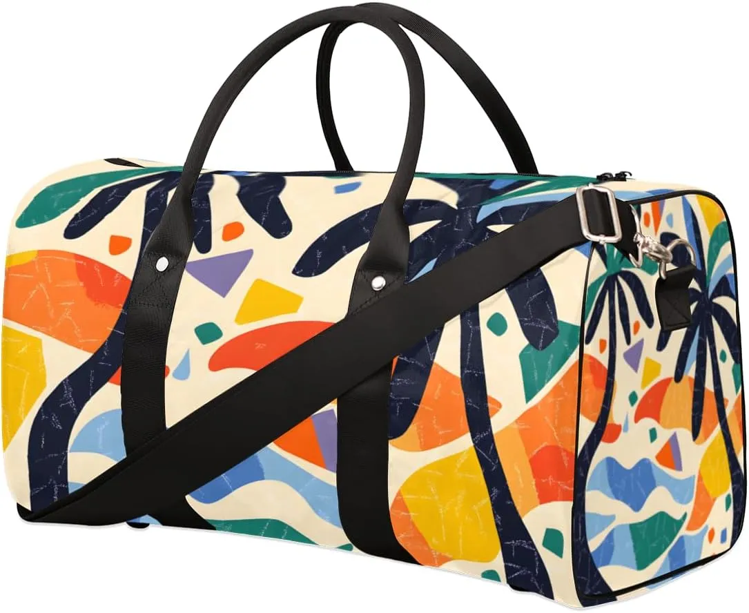 Coconut Tree Travel Duffle Bag for Women Men Gym Duffel Foldable Bag Waterproof Weekender Abstract Geometric Duffle Tote