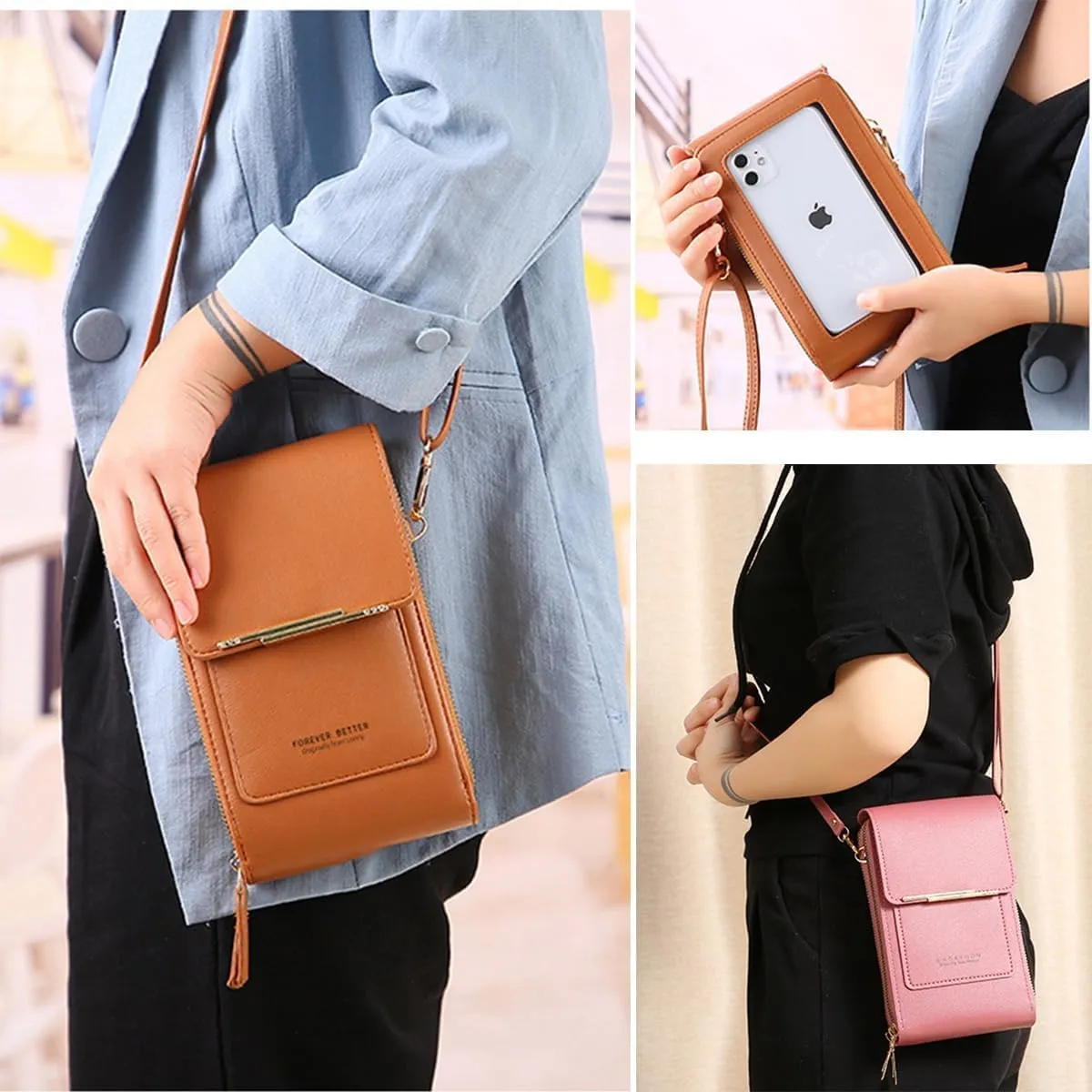 Coincidem Bag, Coincidem Anti-Theft Leather Bag, Multi-Compartment Touch Screen Phone Bag, Mobile Phone Messenger Bag