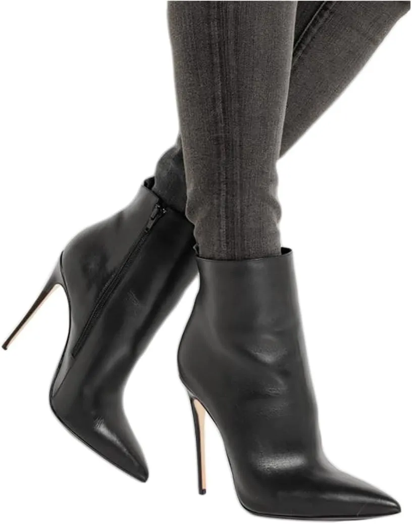 COLETER Women's Black Ankle Boots Closed Pointed Toe Stilettos Autumn Dress Booties