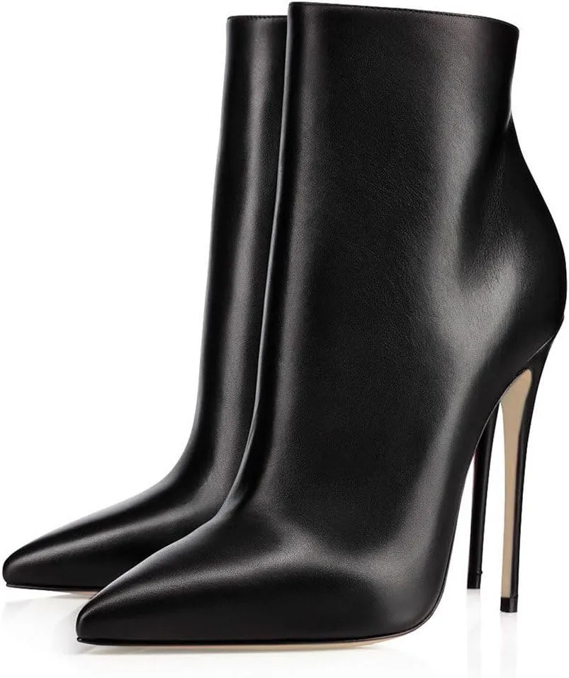 COLETER Women's Black Ankle Boots Closed Pointed Toe Stilettos Autumn Dress Booties