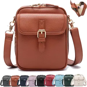 Collaboraten1 Crossbody Leather Bag, Urva-shi RFID Leather Bag, Retro Double-Layer Large Capacity Crossbody Bags