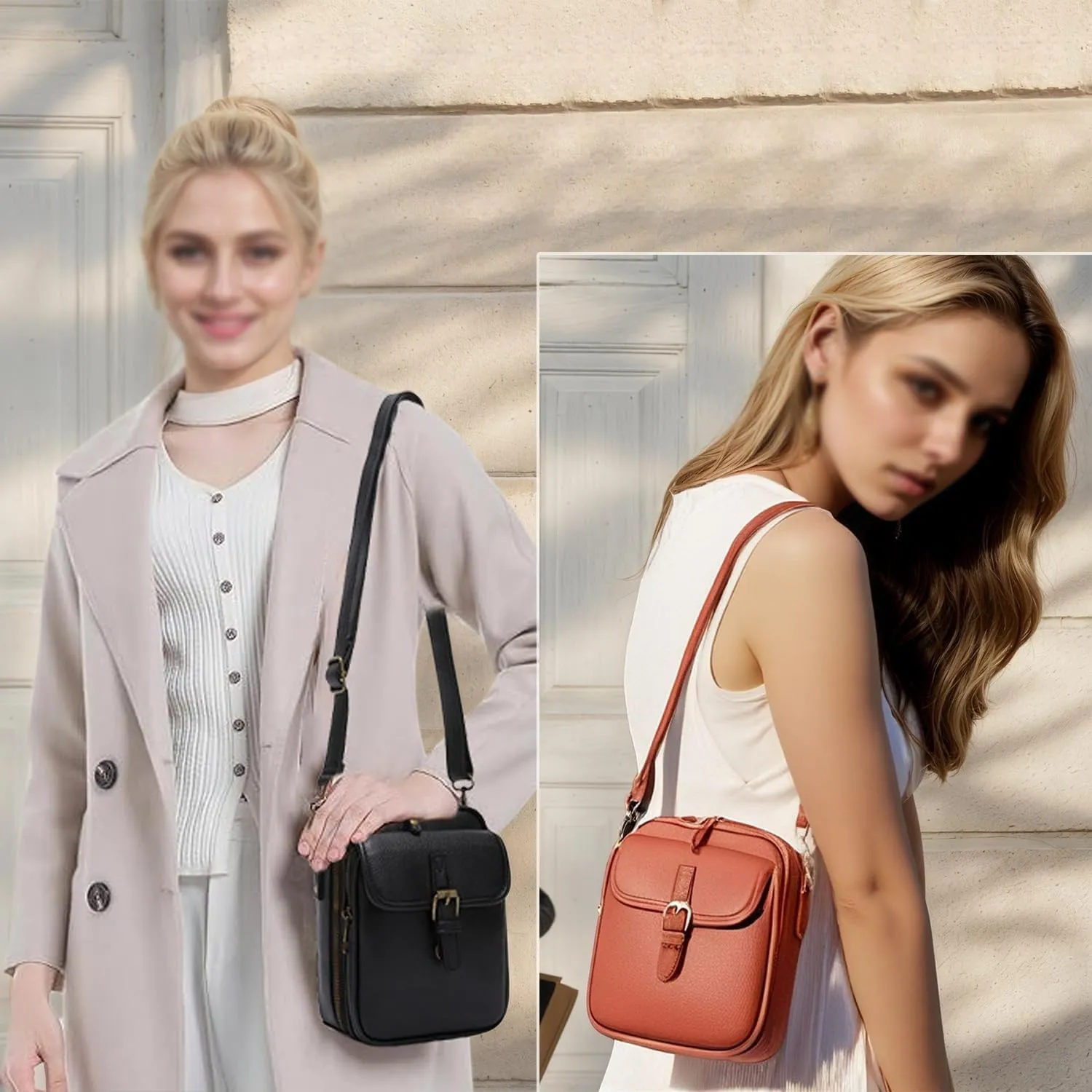 Collaboraten1 Crossbody Leather Bag, Urva-shi RFID Leather Bag, Retro Double-Layer Large Capacity Crossbody Bags