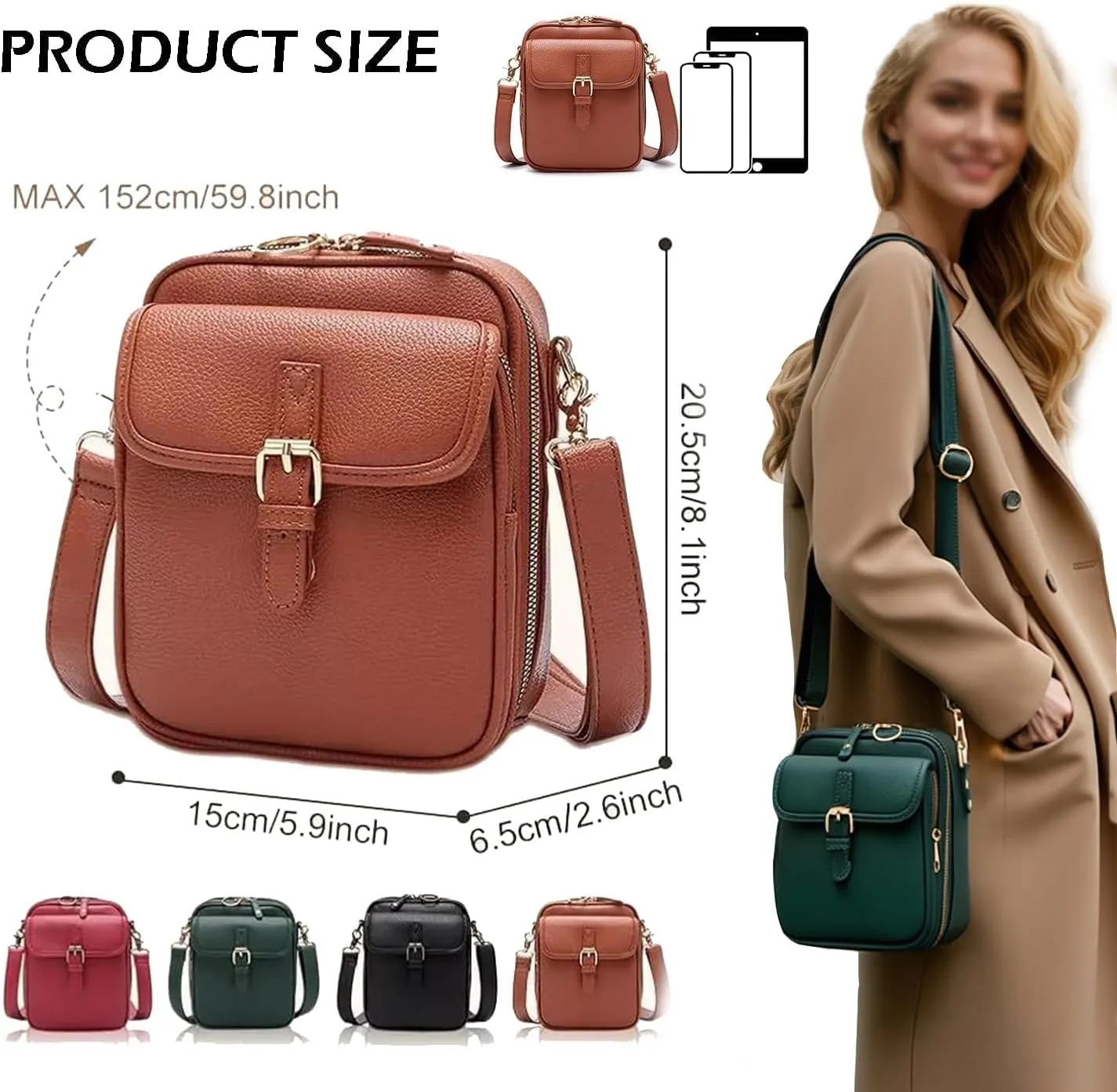 Collaboraten1 Crossbody Leather Bag, Urva-shi RFID Leather Bag, Retro Double-Layer Large Capacity Crossbody Bags