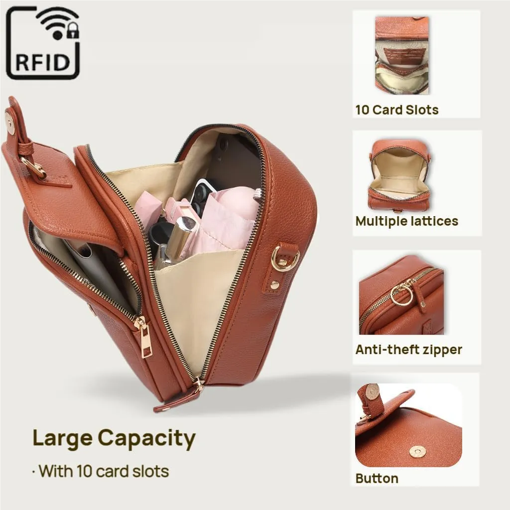 Collaboraten1 Crossbody Leather Bag, Urva-shi RFID Leather Bag, Retro Double-Layer Large Capacity Crossbody Bags