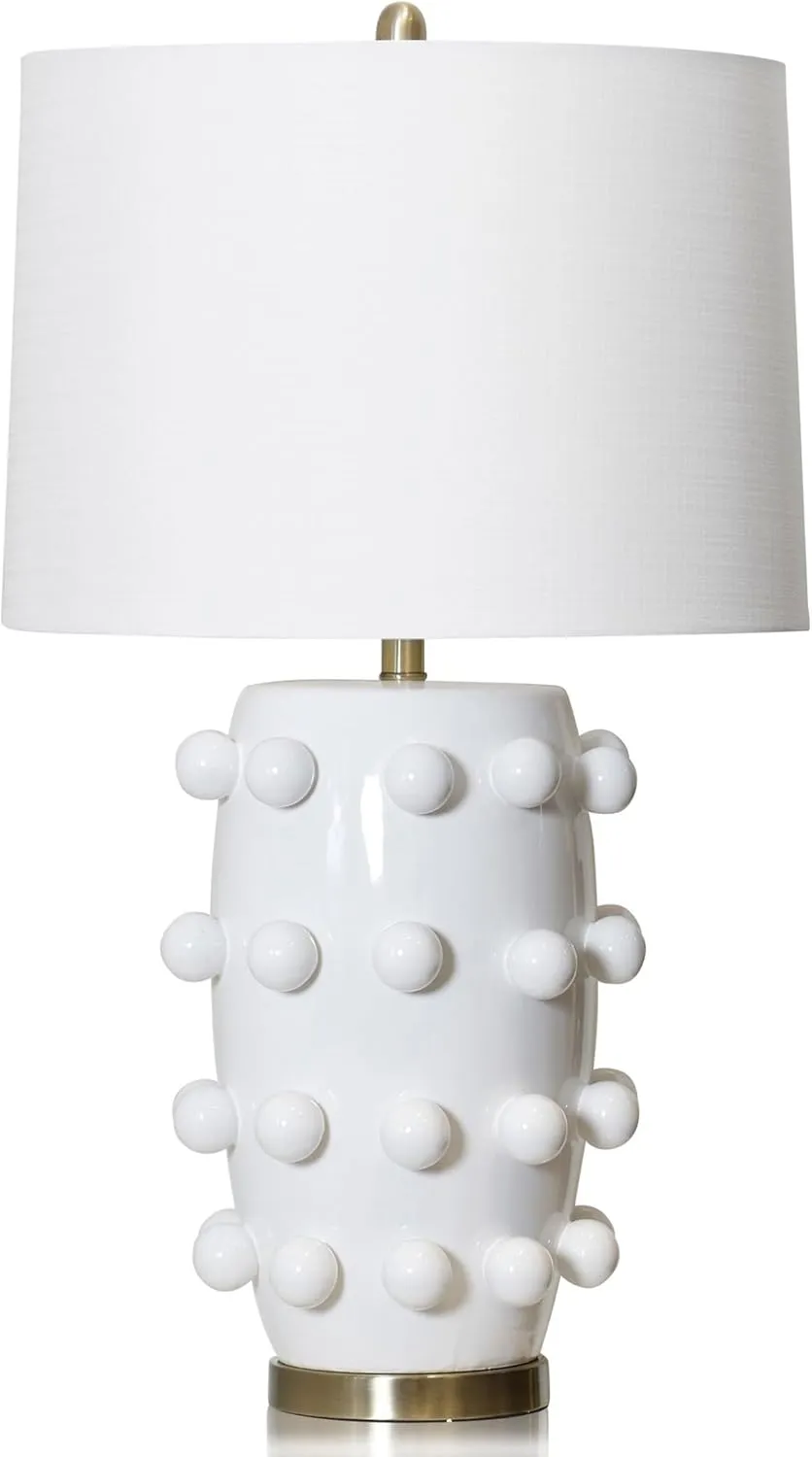 Collective Design Marni - Ceramic Table Lamp - White Finish, Brass Base - White Hardback Shade