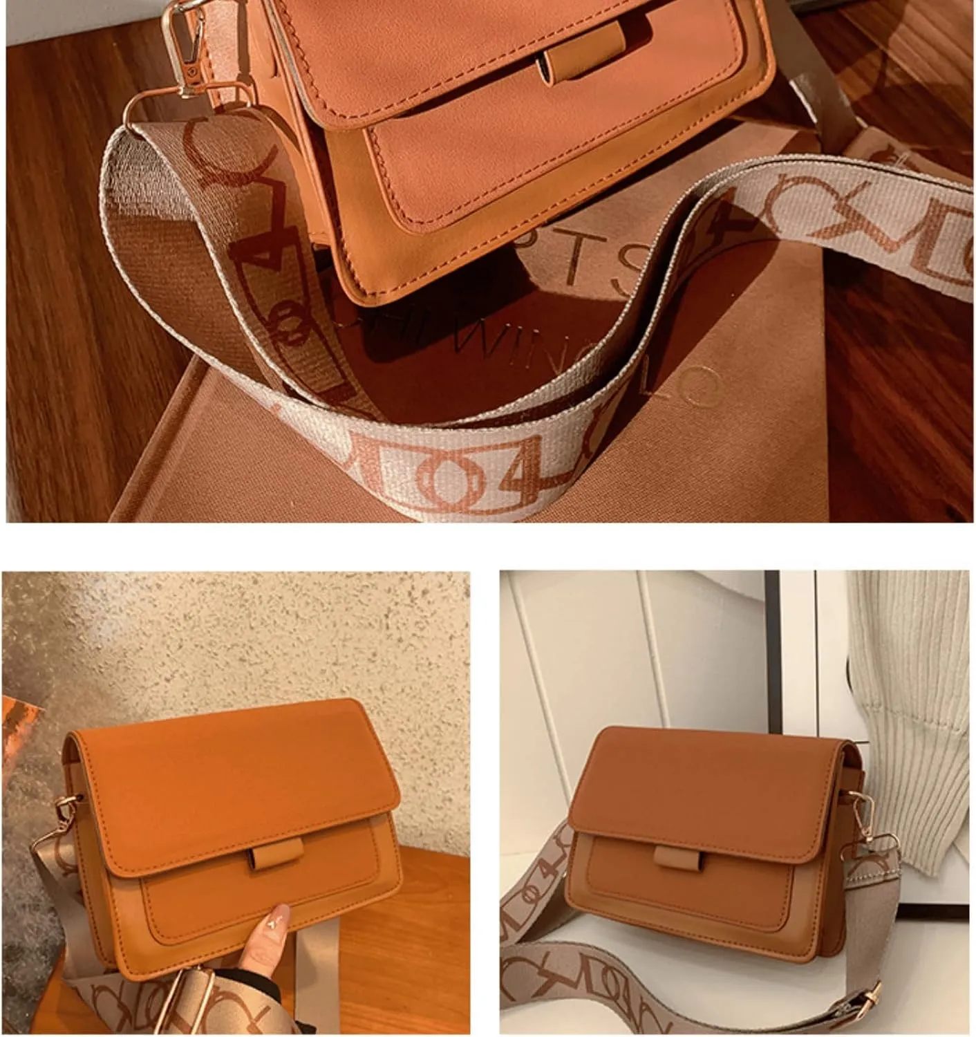 Color-Block Crossbody Bags for Women, PU Leather Cross Body Purses Cute Designer Handbags Shoulder Bag