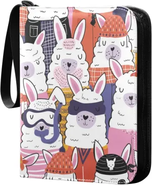 Colorful-alpaca-pattern Game Sports Cards Card Binders 4 Pocket - Hold 400 Game Cards, Waterproof Wear-resistant Trading Card Albums Collection Book Holder for Boys Girls