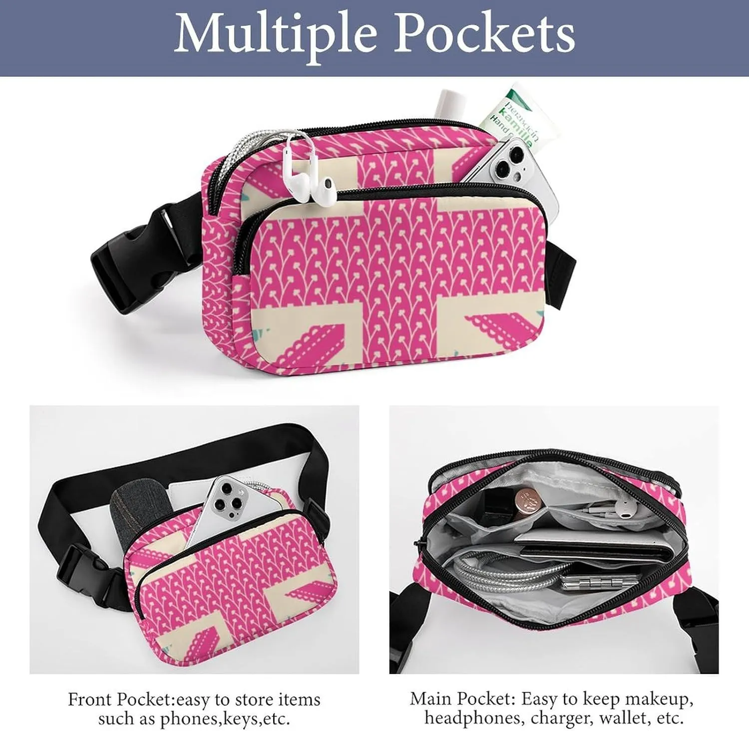 Colorful British Flag Belt Bag Fanny Pack Crossbody Floral Fashion Waist Packs With Adjustable Strap For Men Women Travel Hiking Cycling Running
