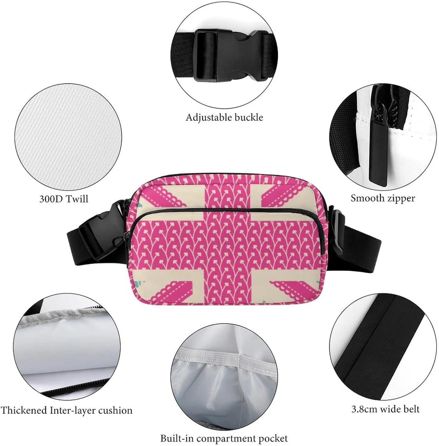 Colorful British Flag Belt Bag Fanny Pack Crossbody Floral Fashion Waist Packs With Adjustable Strap For Men Women Travel Hiking Cycling Running