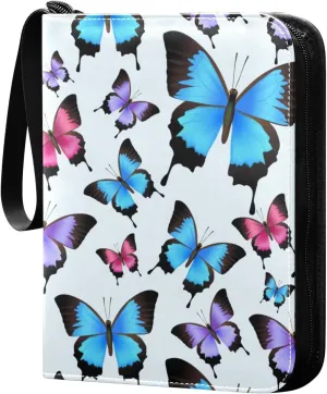 Colorful-butterflies-print Game Sports Cards Card Binders 4 Pocket - Hold 400 Game Cards, Waterproof Wear-resistant Trading Card Albums Collection Book Holder for Boys Girls