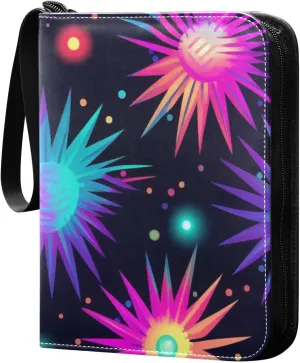 Colorful-fireworks-black Game Sports Cards Card Binders 4 Pocket - Hold 400 Game Cards, Waterproof Wear-resistant Trading Card Albums Collection Book Holder for Boys Girls
