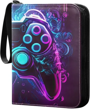 Colorful Game Controller Texture Game Sports Cards Card Binders 4 Pocket - Hold 400 Game Cards, Waterproof Wear-resistant Trading Card Albums Collection Book Holder for Boys Girls