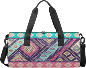 Colorful Geometric Aztec Pictures Sports Duffel Bag, Gym Tote Bag Waterproof Weekender Travel Bag for Overnight Travel Luggage Workout Women Men
