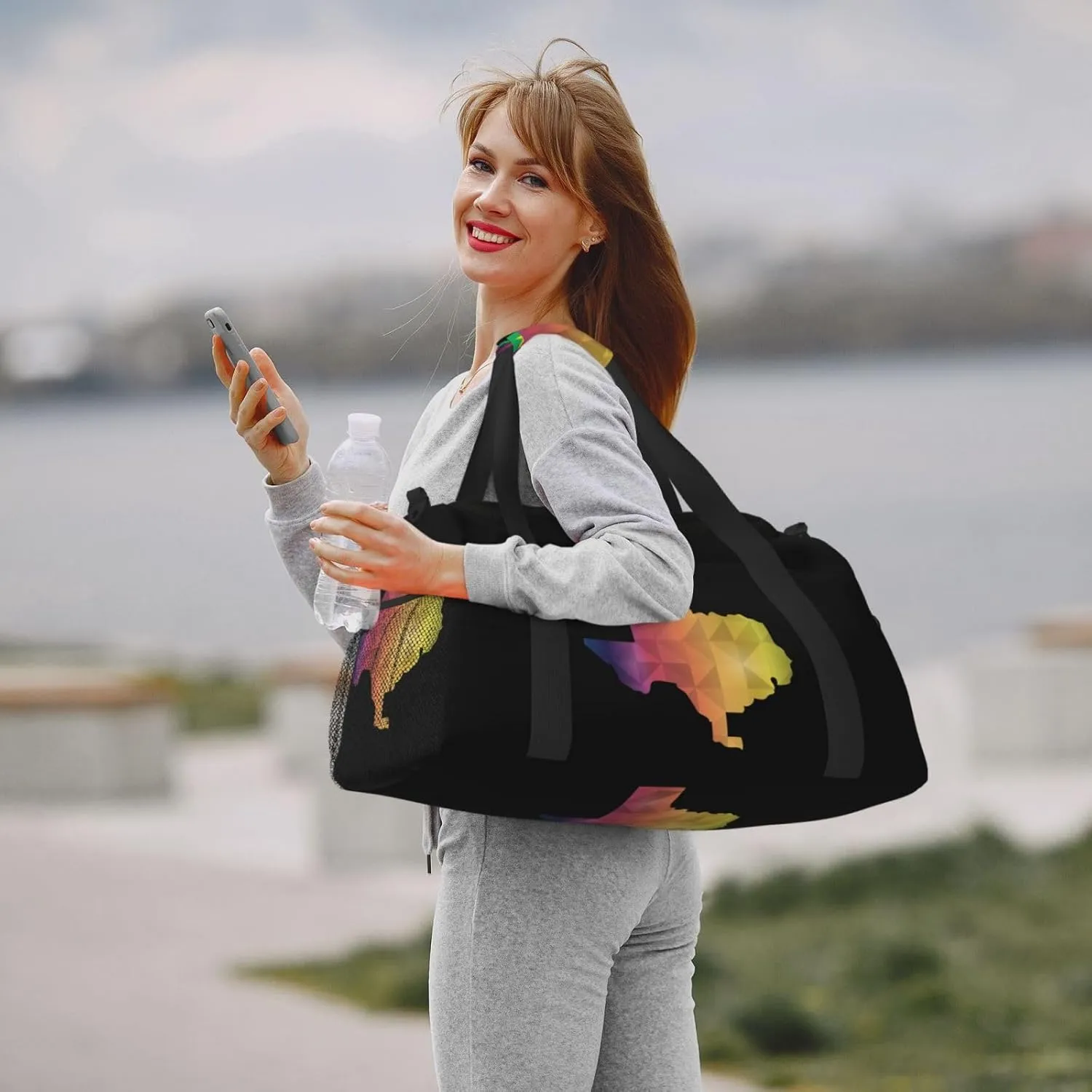 Colorful Geometric Texas Map Travel Duffel Bag Large Foldable Waterproof Overnight Bag For Beach Swim Bags Pool Sports Gym