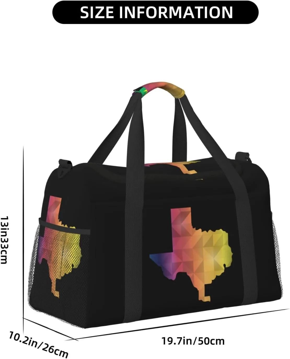Colorful Geometric Texas Map Travel Duffel Bag Large Foldable Waterproof Overnight Bag For Beach Swim Bags Pool Sports Gym