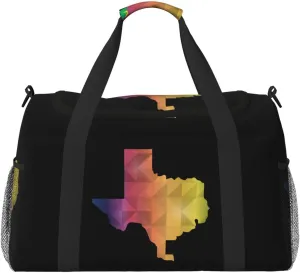 Colorful Geometric Texas Map Travel Duffel Bag Large Foldable Waterproof Overnight Bag For Beach Swim Bags Pool Sports Gym