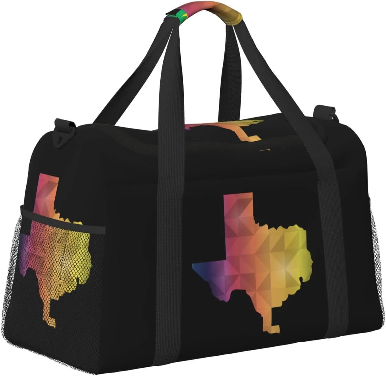 Colorful Geometric Texas Map Travel Duffel Bag Large Foldable Waterproof Overnight Bag For Beach Swim Bags Pool Sports Gym
