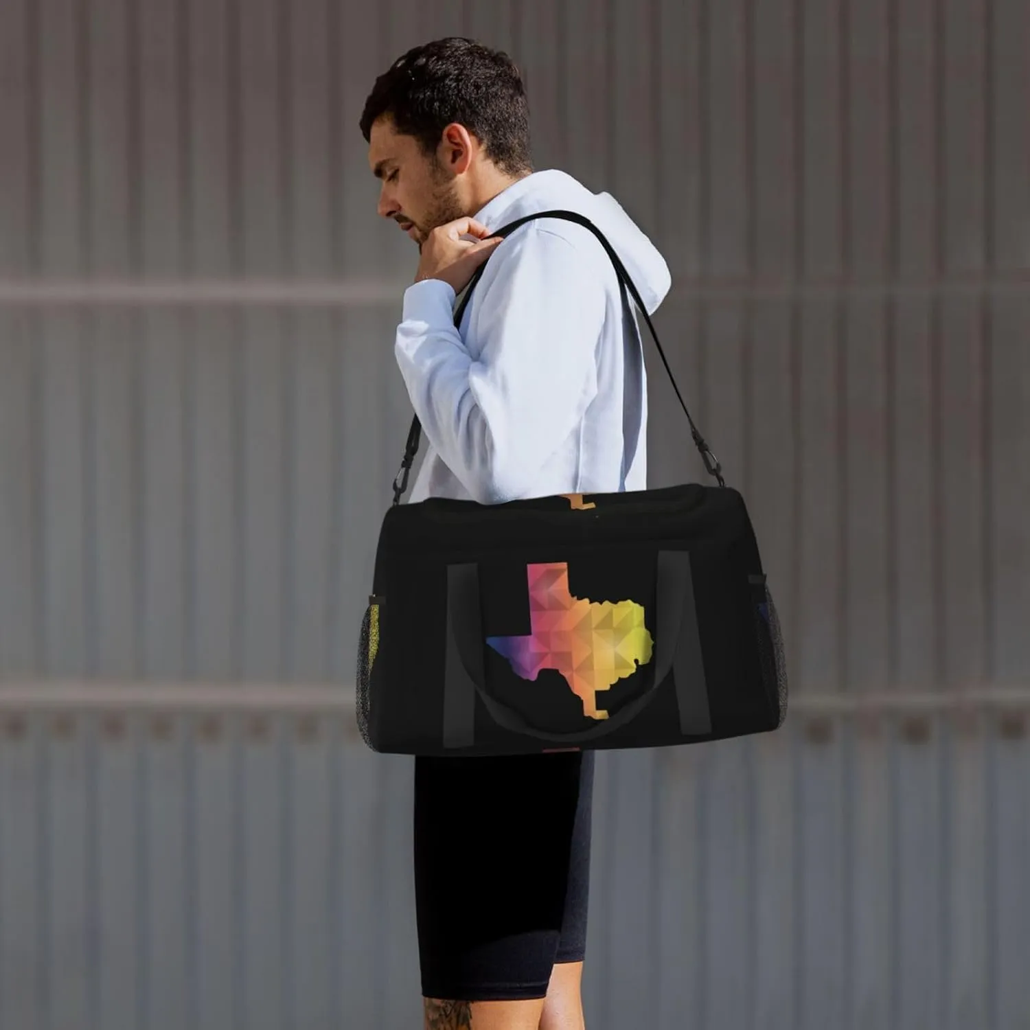 Colorful Geometric Texas Map Travel Duffel Bag Large Foldable Waterproof Overnight Bag For Beach Swim Bags Pool Sports Gym