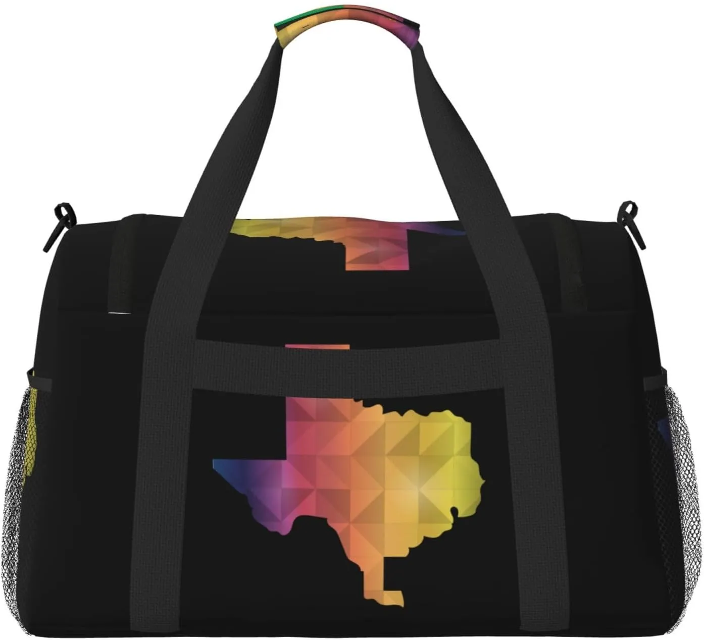 Colorful Geometric Texas Map Travel Duffel Bag Large Foldable Waterproof Overnight Bag For Beach Swim Bags Pool Sports Gym