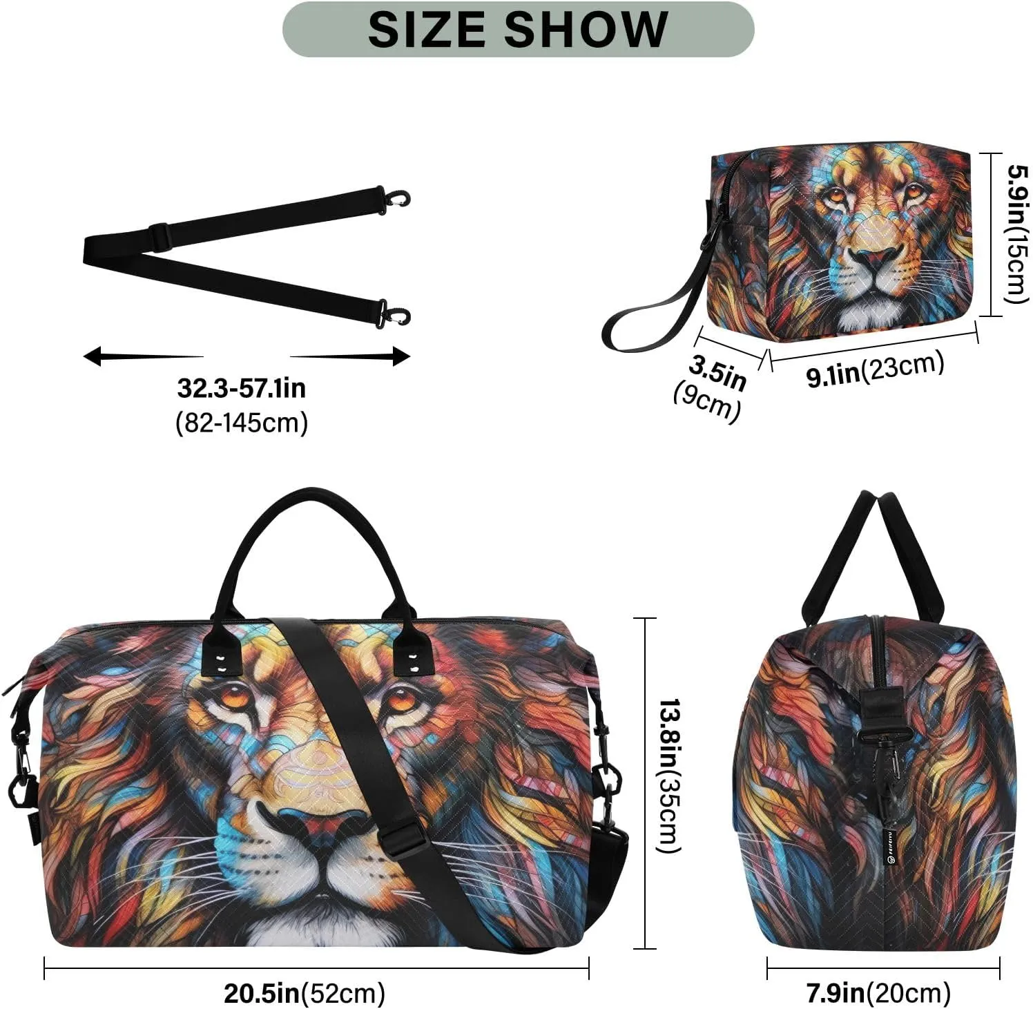 Colorful Lion Head on Black Duffel Bags Travel Duffel Bags for Women Women's Gym Bag Large Weekender Bag