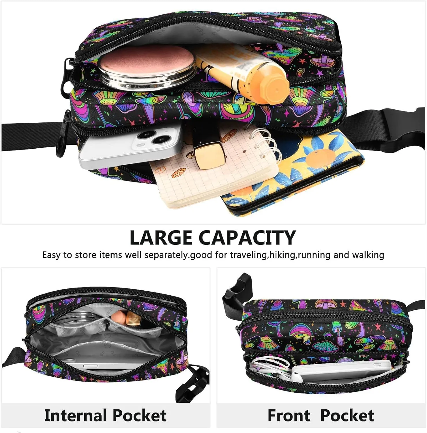 Colorful Mushroom Fanny Pack Women Men Fashion Belt Bag Waterproof Adjustable Strap Waist Pouch Casual Workout Travel Cycling Running
