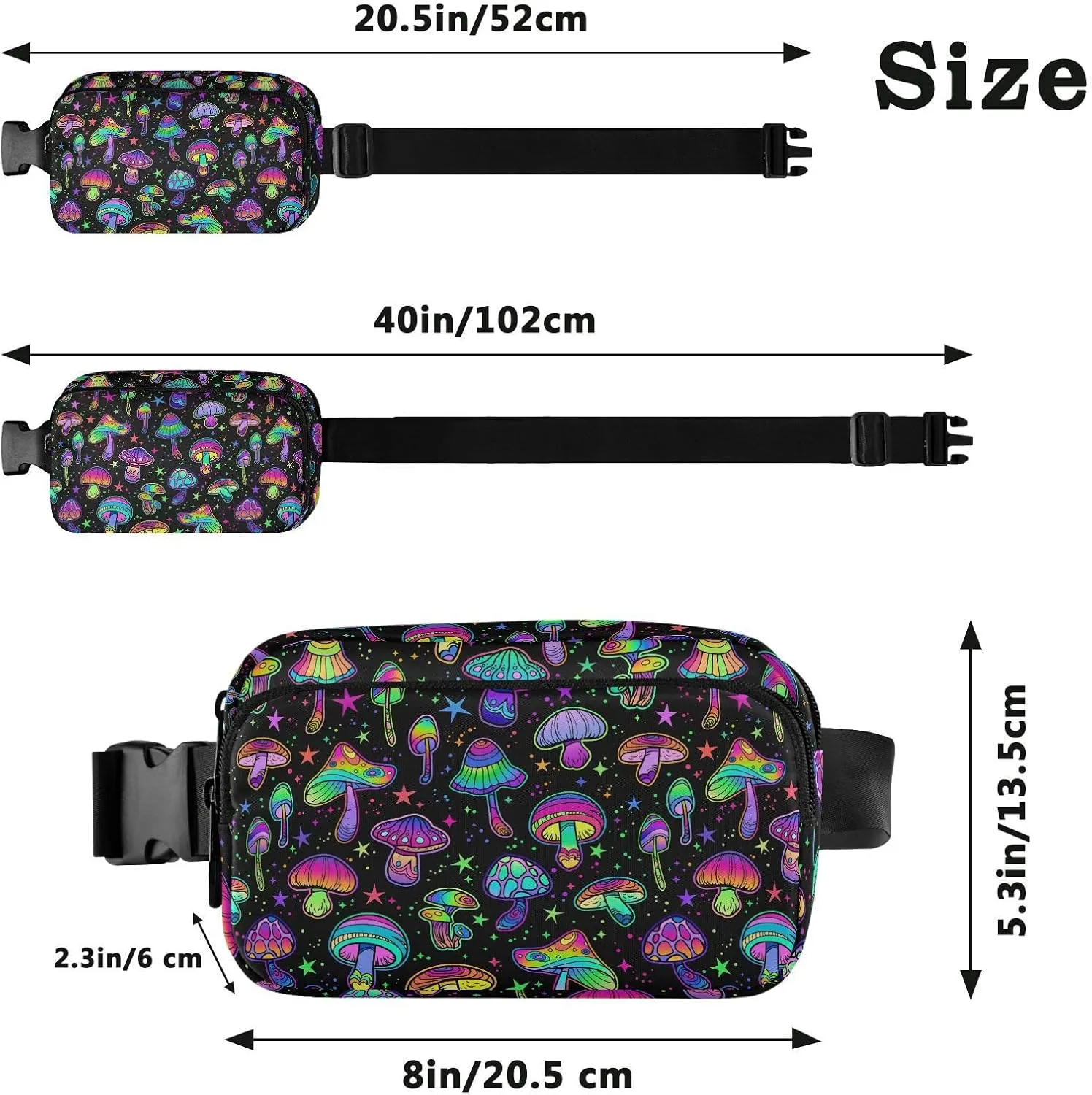 Colorful Mushroom Fanny Pack Women Men Fashion Belt Bag Waterproof Adjustable Strap Waist Pouch Casual Workout Travel Cycling Running