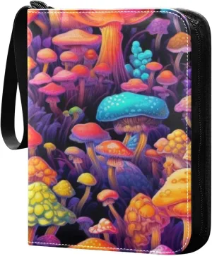 Colorful Mushroom Game Sports Cards Card Binders 4 Pocket - Hold 400 Game Cards, Waterproof Wear-resistant Trading Card Albums Collection Book Holder for Boys Girls