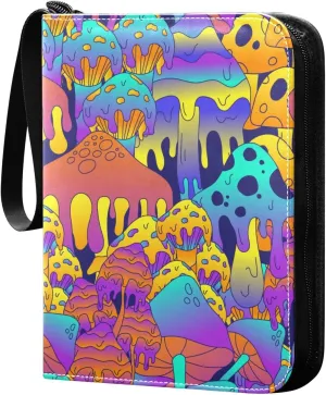 Colorful-mushroom-pattern Game Sports Cards Card Binders 4 Pocket - Hold 400 Game Cards, Waterproof Wear-resistant Trading Card Albums Collection Book Holder for Boys Girls
