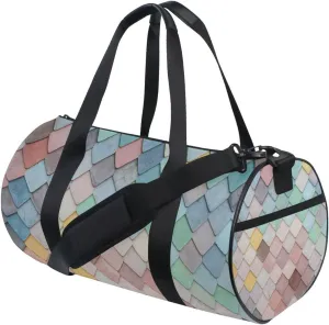 Colorful Random Sunroof Tiles Seamless Mosaic Geometric Squares Duffel Bag, Foldable Canvas Travel Tote for Gym Sports with Inner Pockets, Durable Lightweight Fitness Bag for Overnight Workout