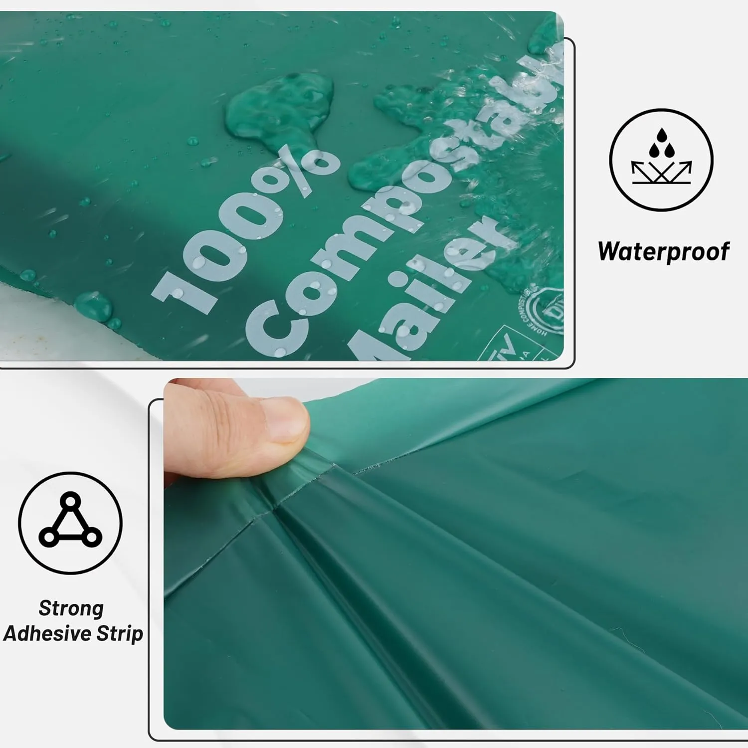 Compostable 10x15 inch Shipping Bags with Self Seal Waterproof Shipping Mailers with Eco Friendly Packaging Envelopes Supplies Mailing Bags BPI Certified Green, 50 Counts