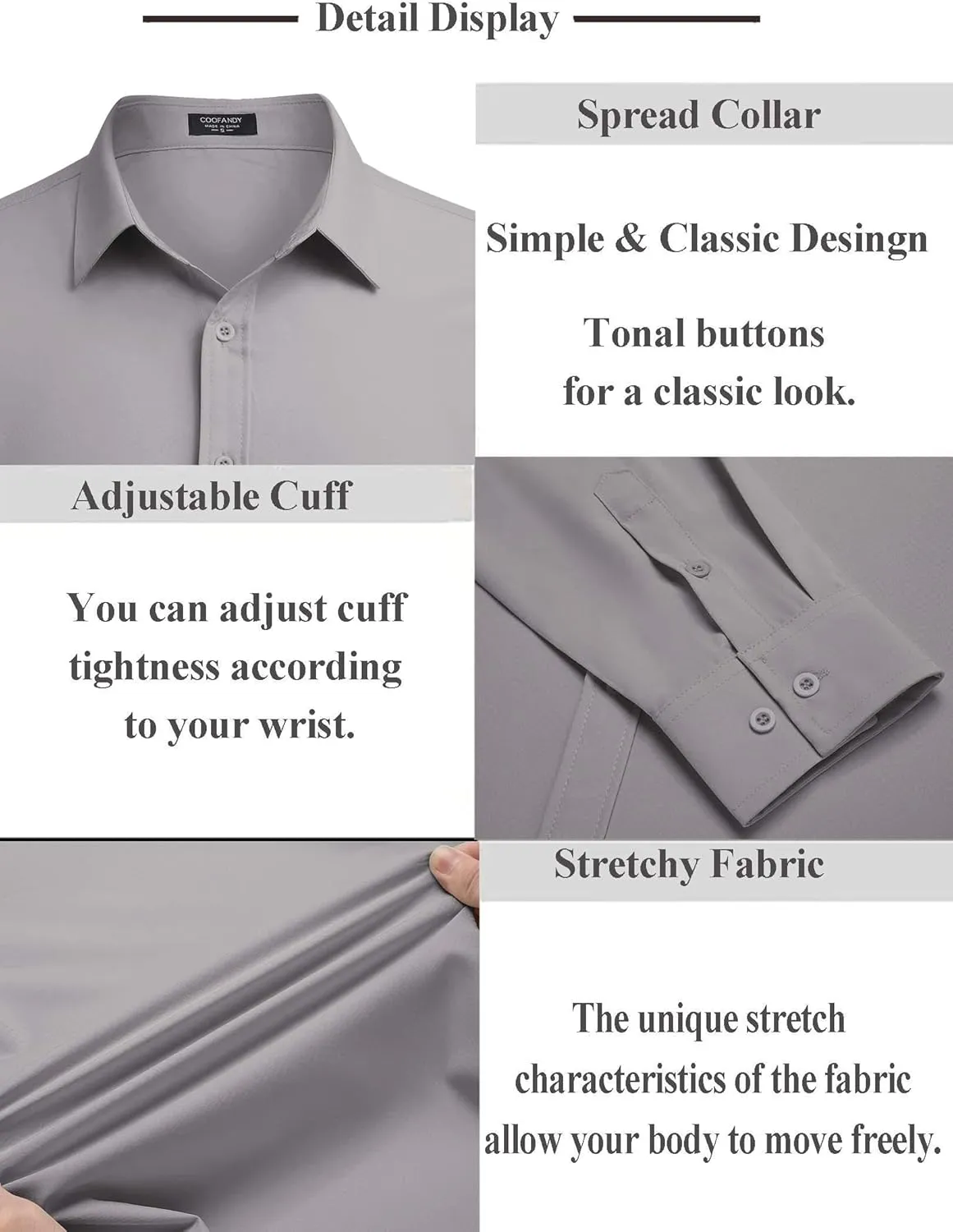 COOFANDY Men's Business Dress Shirts Wrinkle Free Long Sleeve Regular Fit Dress Shirt Textured Casual Button Down Shirts