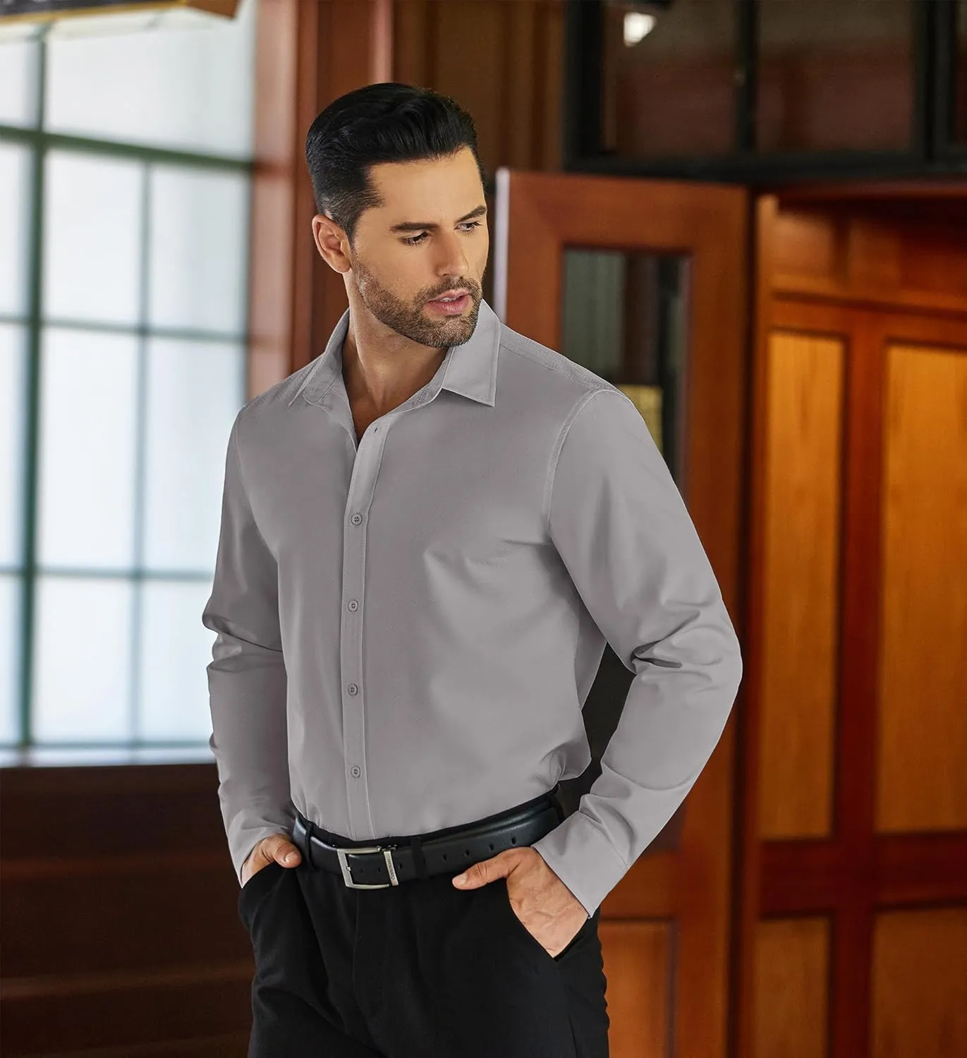 COOFANDY Men's Business Dress Shirts Wrinkle Free Long Sleeve Regular Fit Dress Shirt Textured Casual Button Down Shirts
