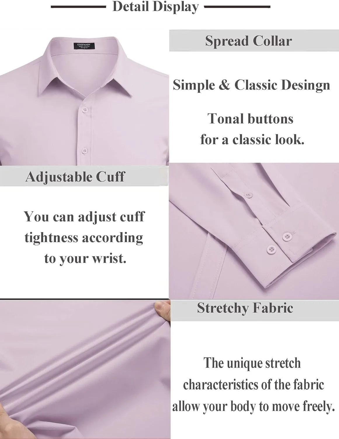 COOFANDY Men's Business Dress Shirts Wrinkle Free Long Sleeve Regular Fit Dress Shirt Textured Casual Button Down Shirts