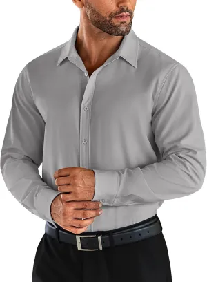 COOFANDY Men's Business Dress Shirts Wrinkle Free Long Sleeve Regular Fit Dress Shirt Textured Casual Button Down Shirts